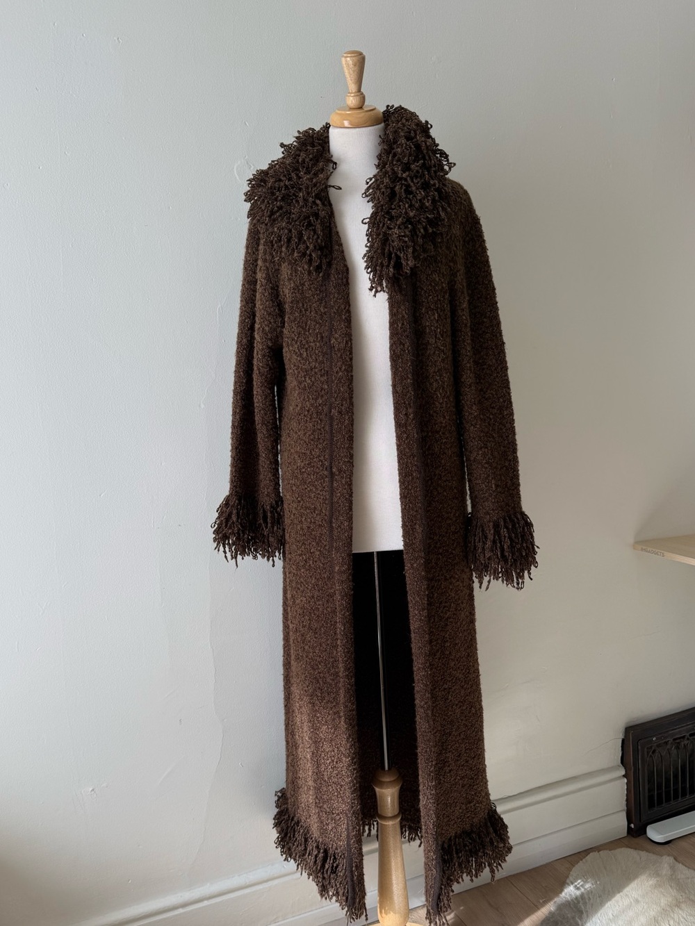 Penny Lane Long Brown Shaggy Duster Cardigan Boho Festival Coat Sweater - Picture 5 of 13